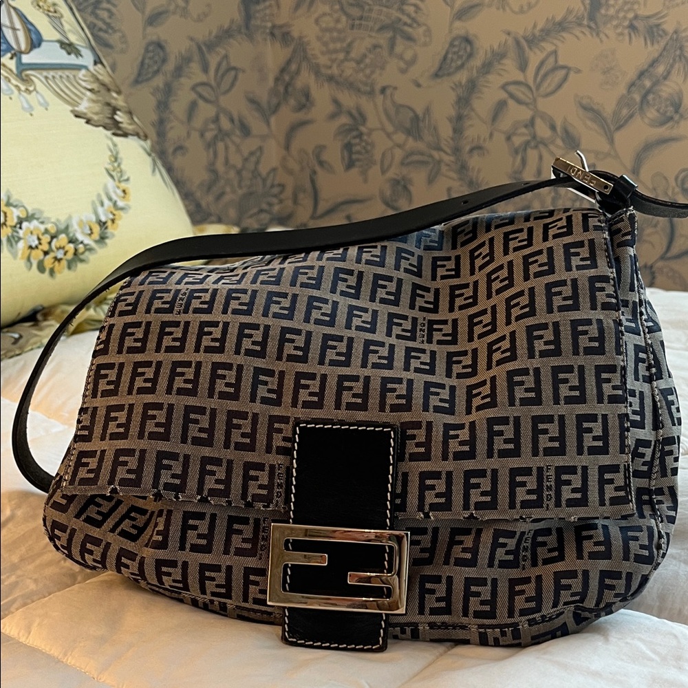 Fendi Navy and Silver Women’s Shoulder Bag